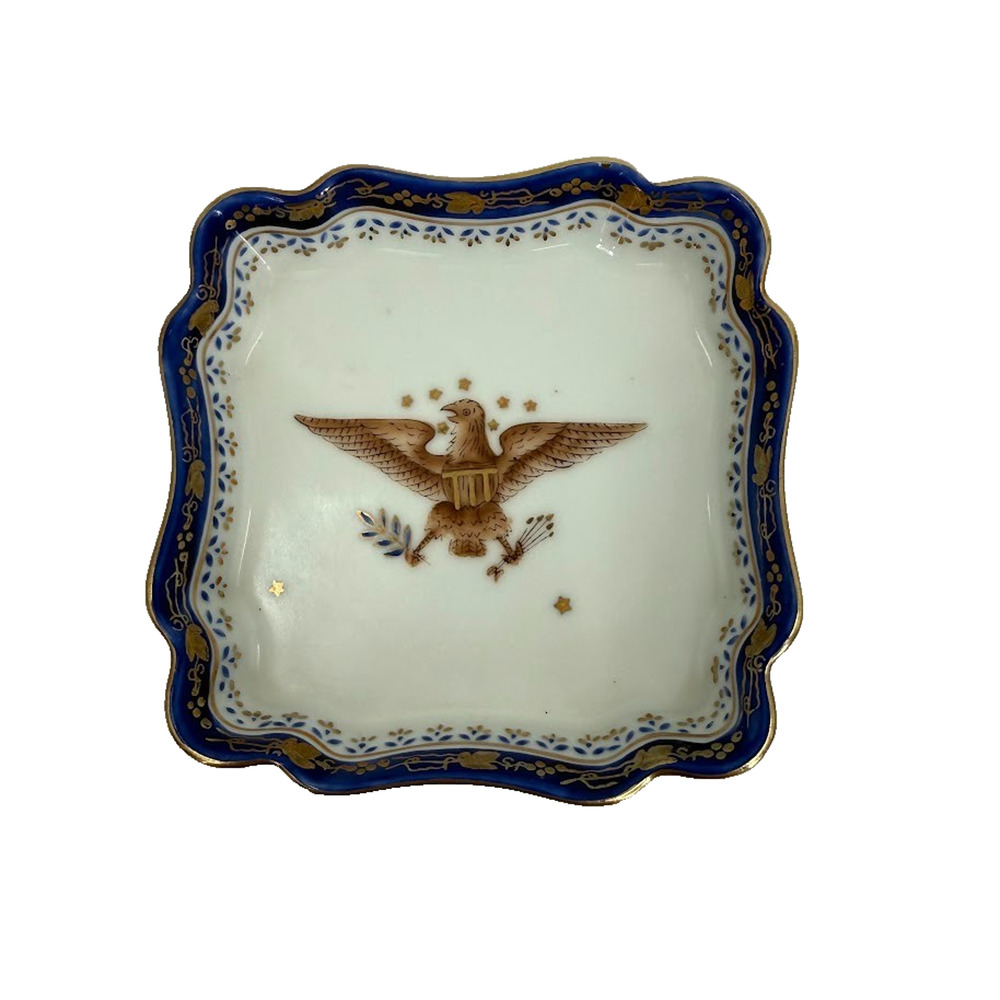 Vintage Andrea by Sadek Federal Eagle Trinket Dish 7442 Cobalt Blue Gold